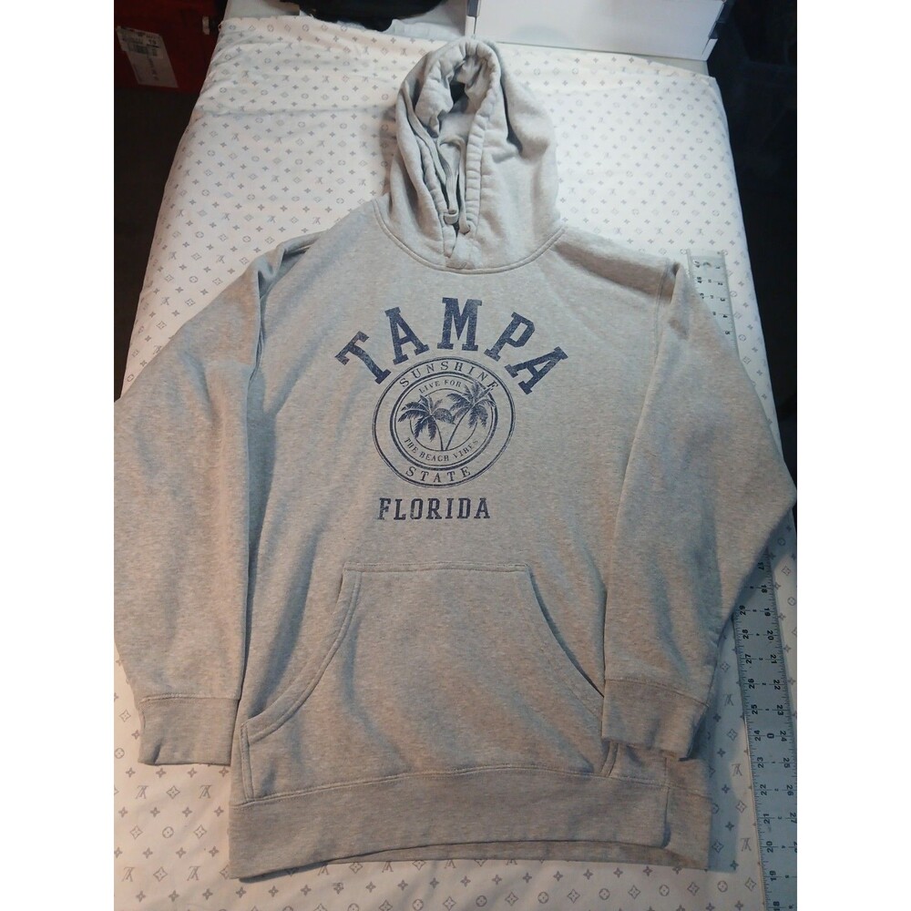 Tampa Florida Point Sportswear Pullover Hoodie Front Pocket Heather Gray L Large